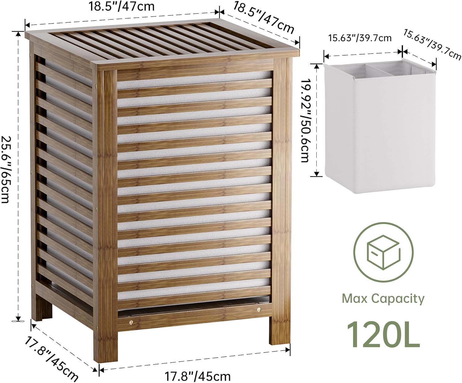 SMIBUY Double Laundry Hamper with Lid, 120L Bamboo Laundry Basket with Removable Liner Bag, 2-Section Clothes Divider Laundry Sorter for Laundry Room, Bathroom, Bedroom (Walnut) - NestledHome