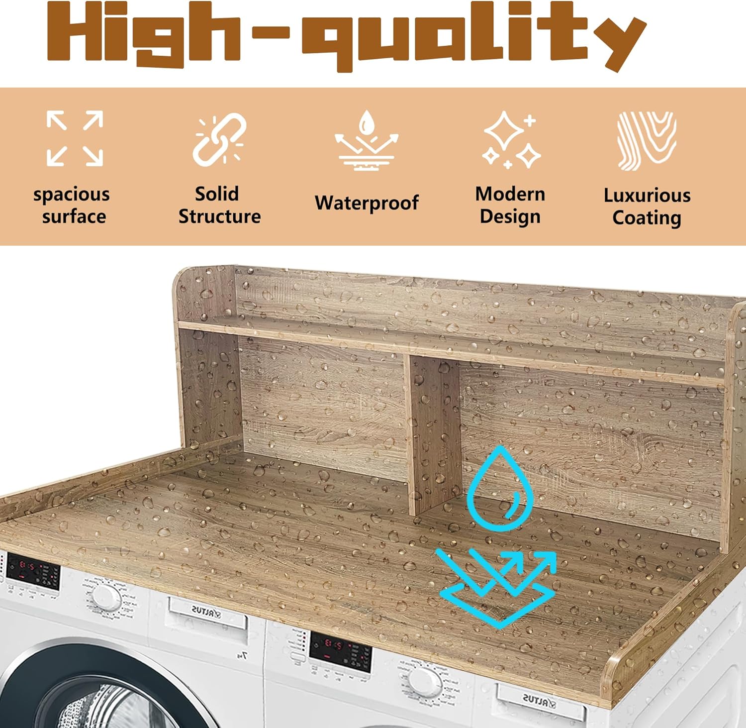 Royxen 2-Tier Washer Dryer Countertop,19.5"H Wood Washer and Dryer Topper with Shelf,Laundry Countertop Over Washer and Dryer, Universal Fit for Laundry Room Organization (White Oak, 54"W X 27.5"D) - NestledHome