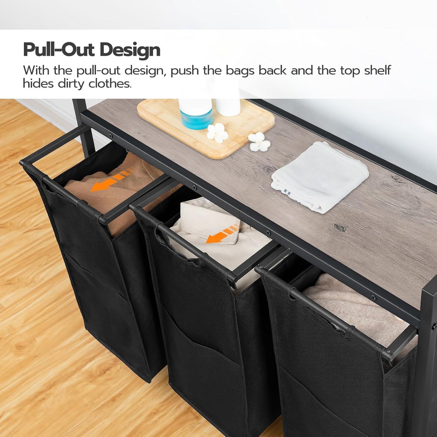 HOOBRO Laundry Sorter 3 Section, Laundry Hamper with Wheels, 3 × 11.5 Gal (43.4L), Rolling Laundry Basket, Pull-Out and Removable Oxford Fabric Bags, Greige and Black BG76XY01 - NestledHome