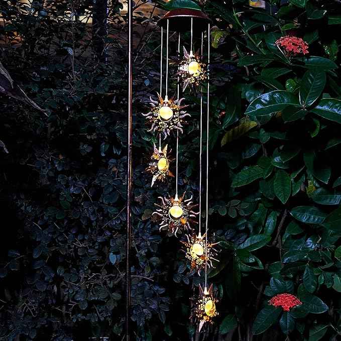 Tryme Sun Solar Wind Chimes for Outside Hanging Garden Lights Solar Christmas Decorations Outdoor for Women, Mother, Grandmother