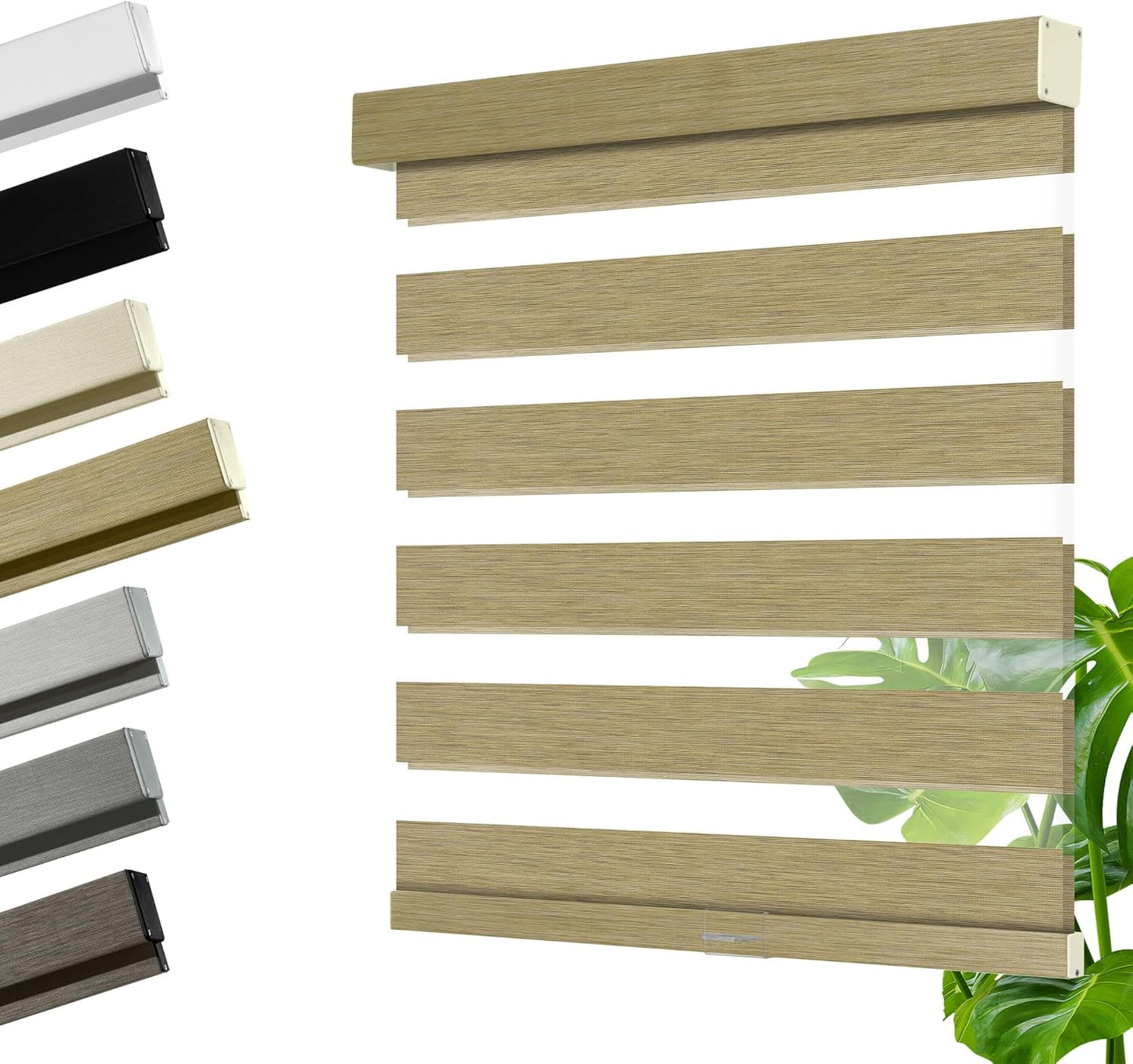 Cordless Zebra Blinds for Windows, Blackout Interior Blinds,Easy to Install,UV Protection,for Offices and Home,Custom Roller Shades, Mousse Light Bown,77" W x 72" H