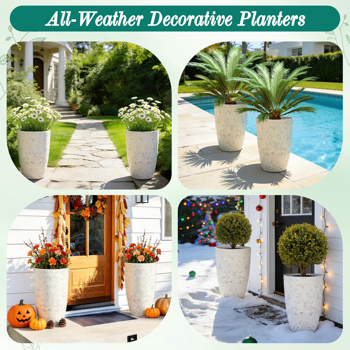 Autodaya 19.5" Resin Tall Planters for Outdoor Plants (2 Count)