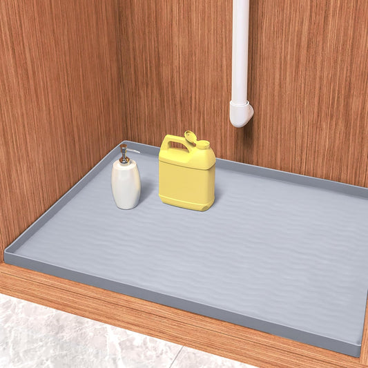 URMONA Waterproof Silicone Under Sink Mat 37'' x 22'' Shelf Liner for Kitchen and Bathroom, Cabinet and Counter Protector, Storage and Organizers, Litter Mat, Pet Cat Puppy Essentials(Light Grey) - NestledHome