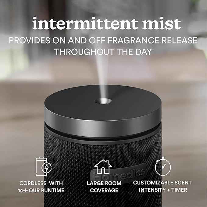 Homedics SereneScent Waterless Essential Oil Diffuser, Cordless Rechargeable Aromatherapy Diffuser for Home, Large Room Scent Machine, Timer, App Control, 6 LED Lights, No Water Needed, Black