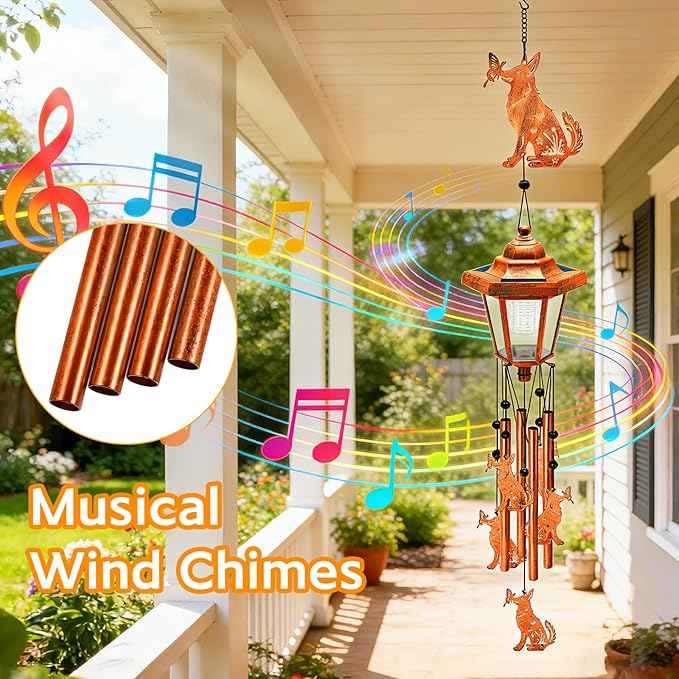 Dog Solar Wind Chimes for Outside, Birthday Gifts for Mom Women Grandma Mother's Day Memorial, 34-Inch Windchimes with Wind Spinner, Outdoor Hanging Solar Lights Waterproof Garden Decor Patio Yard
