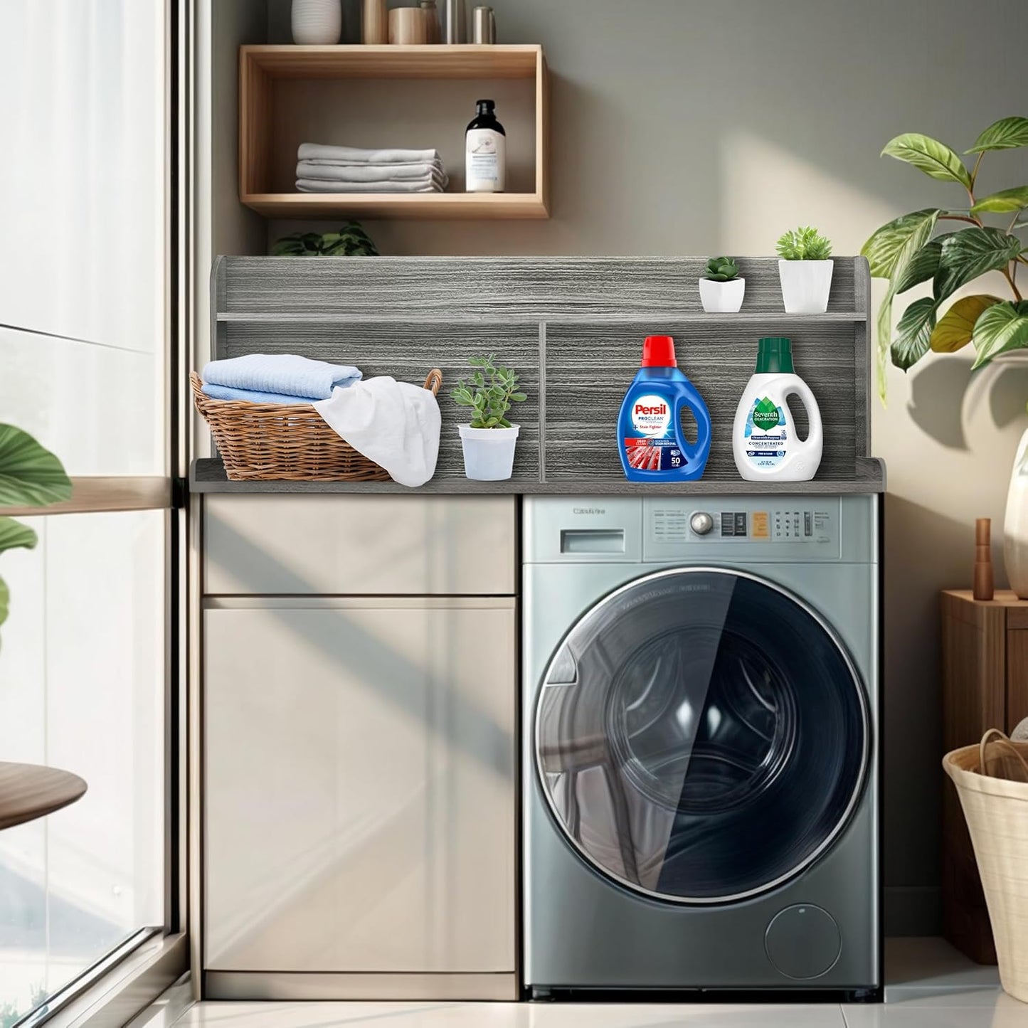 Royxen 2-Tier Washer Dryer Countertop,19.5"H Wood Washer and Dryer Topper with Shelf,Laundry Countertop Over Washer and Dryer, Universal Fit for Laundry Room Organization (Eucalyptus, 54"W X 27.5"D) - NestledHome