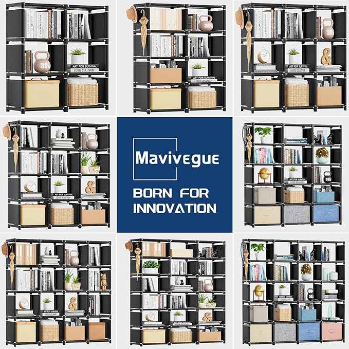 Mavivegue Book Shelf, 6 Cube Storage Organizer, DIY Bookcase, Metal Cube Bookshelf,Tall Book case for Bedroom, Living Room,Office,Closet Storage Organizer, Black Cubicle Storage Rack