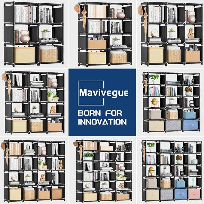 Mavivegue Book Shelf, 9 Cube Storage Organizer, DIY Bookcase, Metal Cube Bookshelf, Tall Book case for Bedroom, Living Room,Office, Closet Storage Organizer, Black Cubicle Storage Rack