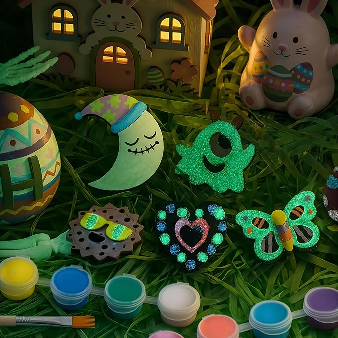 JOYIN 12 Glow in The Dark Wooden Magnets for Kids, Paint Your Own Arts and Crafts Painting Kit, Halloween Crafts Birthday Parties and Family Crafts Gift, Party Favors for Boys Girls Ages 3+