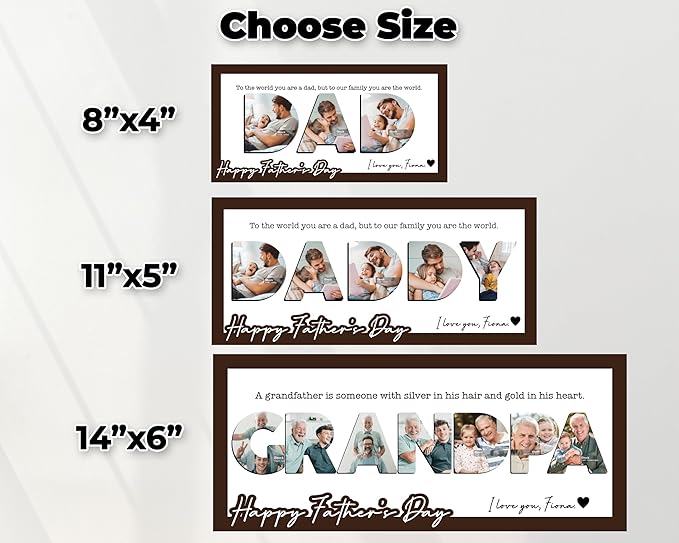 Photo Decorative Plaque Personalized Dad Gifts for Fathers Day from Daughter Son, Customized Wooden Picture Frame, Birthday Gifts for Daddy Grandma Papa, Family Memories Sign, Art Craft Home Decor