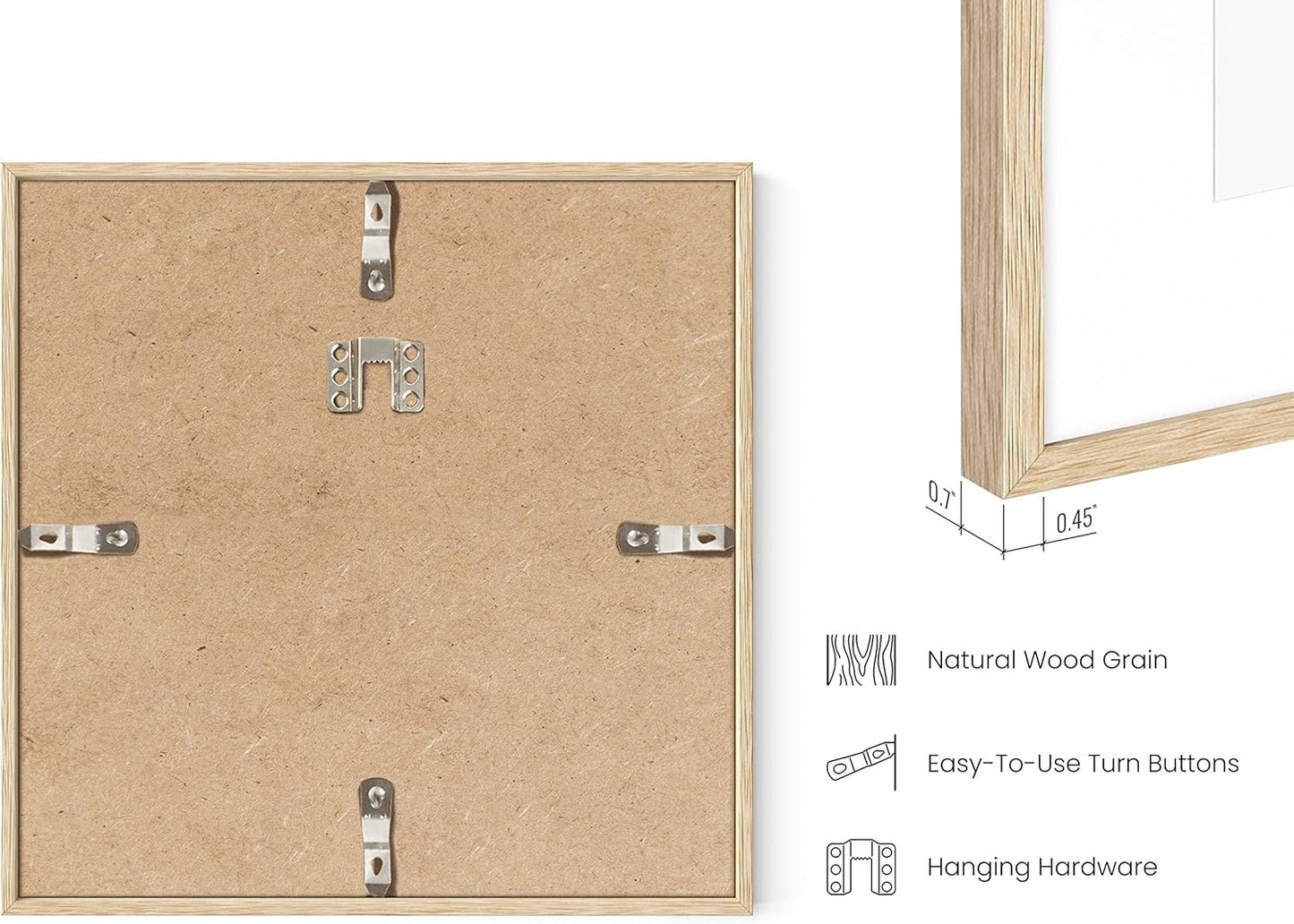 HAUS AND HUES Solid Oak Wood 8”x8” Picture Frames Matted to 4”x4” Set of 6-8x8 Standard Square Picture Frames, Photo Gallery Wall Frame Set, Beige 8x8 Picture Frames Matted (Beige Oak Frames)