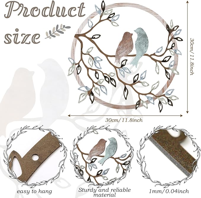 Ferraycle Metal Wall Art Bird on Tree Branch Silhouette Bird Art Decor for Living Room Garden Bedroom Office Home Wall Housewarming Party Decor(Fresh Color)