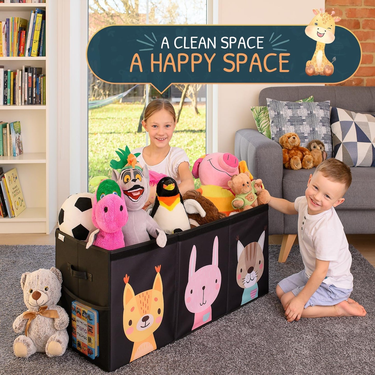 Extra Large Toy Storage Organizer with Lid - Sturdy, Collapsible Toy Chest Storage Box with Cute Design - Toys Bin with Dividers for Kids, Boys, Girls, Nursery, Bedroom, Play room 37"x16"x14" - NestledHome