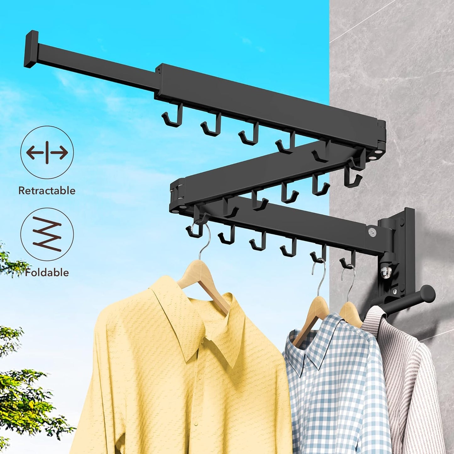 Wall Mounted Clothes Hanger,Clothes Drying Rack,Laundry Drying Rack,Drying Rack Clothing,Laundry Hanger Rack,Retractable Dryer Racks,Collapsible, Aluminum,can be Fold Upward & Left & Right - NestledHome