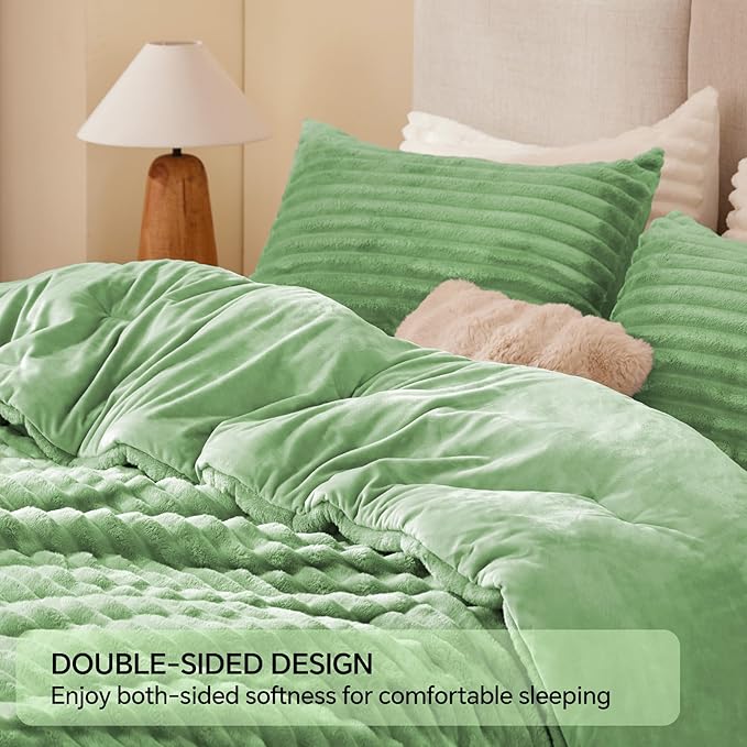 BEDELITE Fleece Twin Comforter Set -Super Soft & Warm Fluffy Green Bedding, Luxury Fuzzy Heavy Bed Set for Winter with 1 Pillow case
