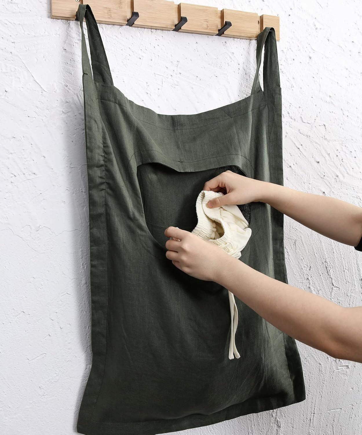 Amazhiyu 100% Linen Door Hanging Laundry Hamper Bag, 19x27 Inches Dusty Green - NestledHome
