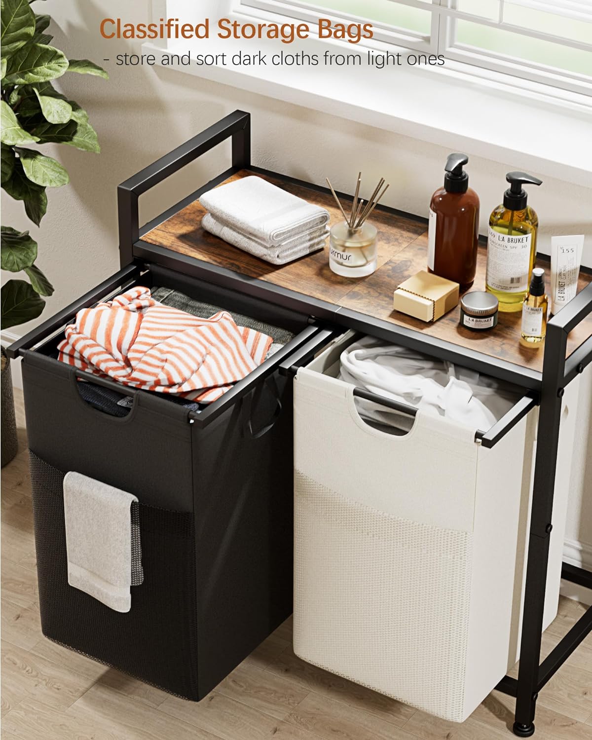 Lulive Double Laundry Hamper, Multifunctional Basket Organizer, 112L Laundry Sorter with Removable Bags and Fabric Handles, Large Top Shelf Laundry Bag for Bathroom, Dorm, Laundry Room - NestledHome