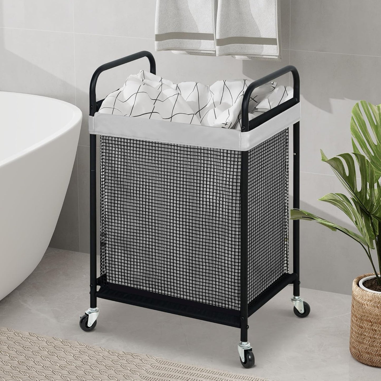 STO STO Laundry Hamper, 90L Rolling Laundry Sorter Cart with Removable and Washable Liner Bag, Rolling Clothes Hamper with Metal Handle for Laundry Room and Bedroom, Gray - NestledHome