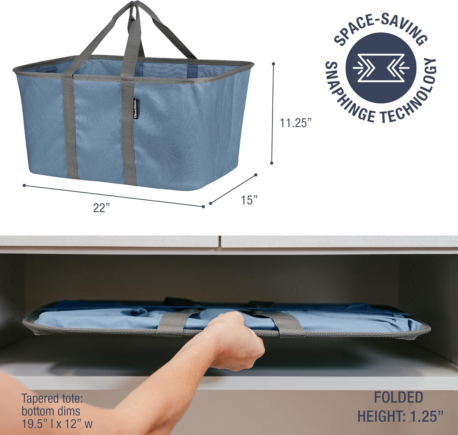 CleverMade Collapsible Laundry Tote - Denim Charcoal 2-Pack 50L - Foldable Storage Organization Container for Clothes Laundry Room Storage Solution - NestledHome