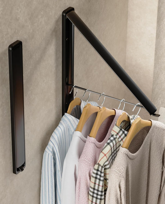 Dr.DJ Clothes Drying Rack, Wall-Mounted Retractable & Foldable Clothes Hanger for Laundry Room Organization and Storage, Metal Clothes Hanger Rack for Dorm, Closet, Balcony(1 Pack, Black) - NestledHome