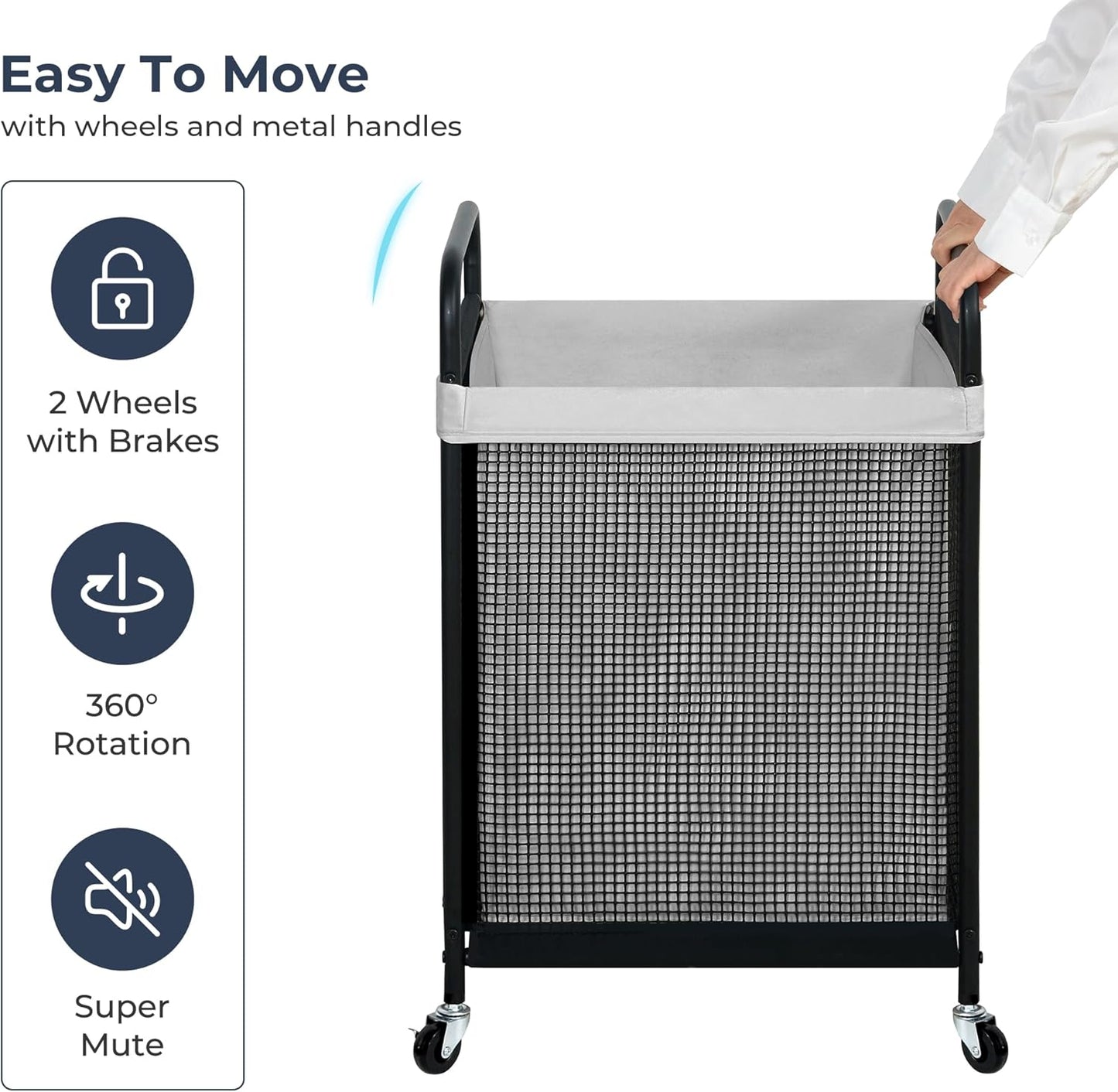 STO STO Laundry Hamper, 90L Rolling Laundry Sorter Cart with Removable and Washable Liner Bag, Rolling Clothes Hamper with Metal Handle for Laundry Room and Bedroom, Gray - NestledHome