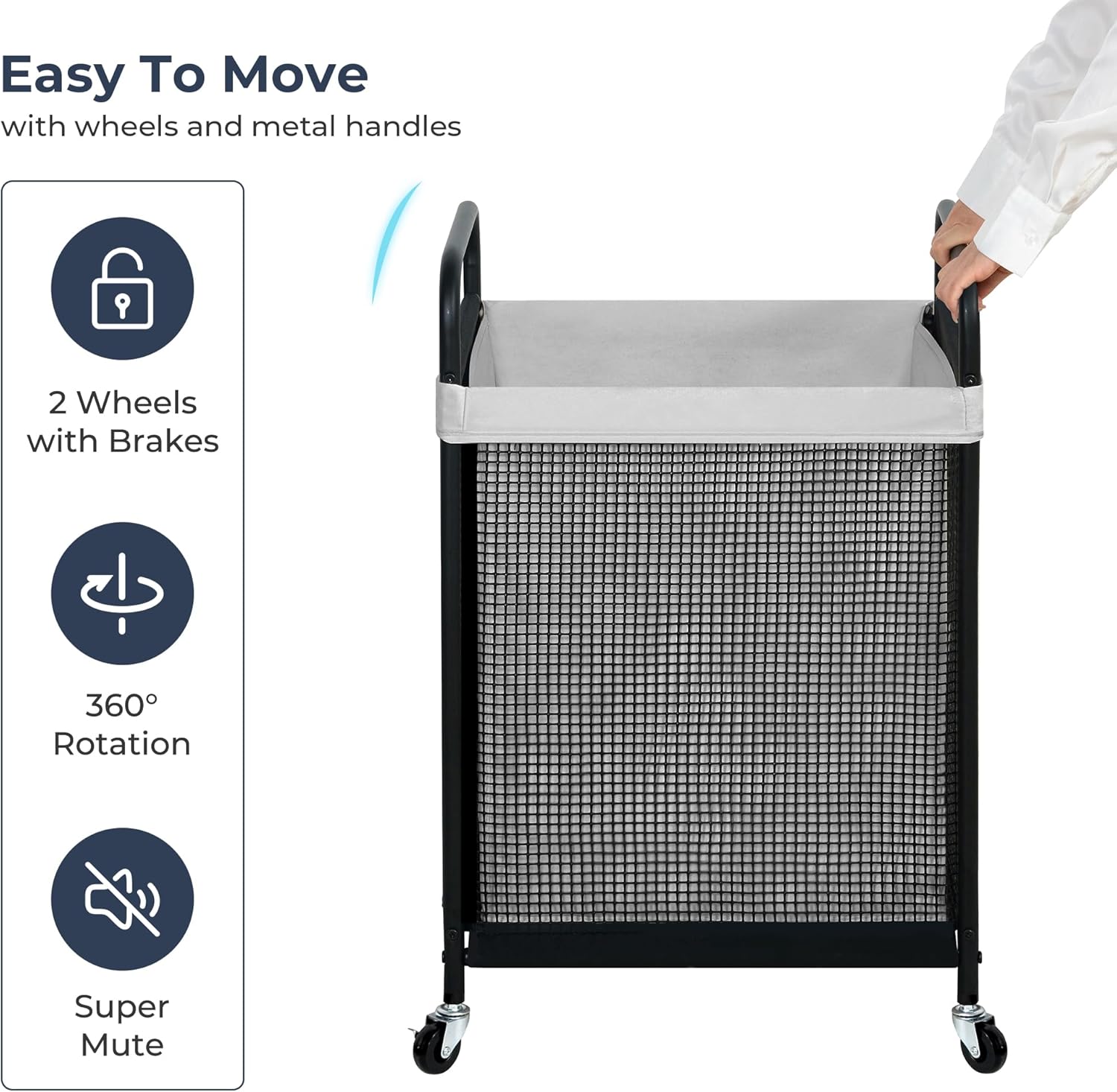 STO STO Laundry Hamper, 90L Rolling Laundry Sorter Cart with Removable and Washable Liner Bag, Rolling Clothes Hamper with Metal Handle for Laundry Room and Bedroom, Gray - NestledHome