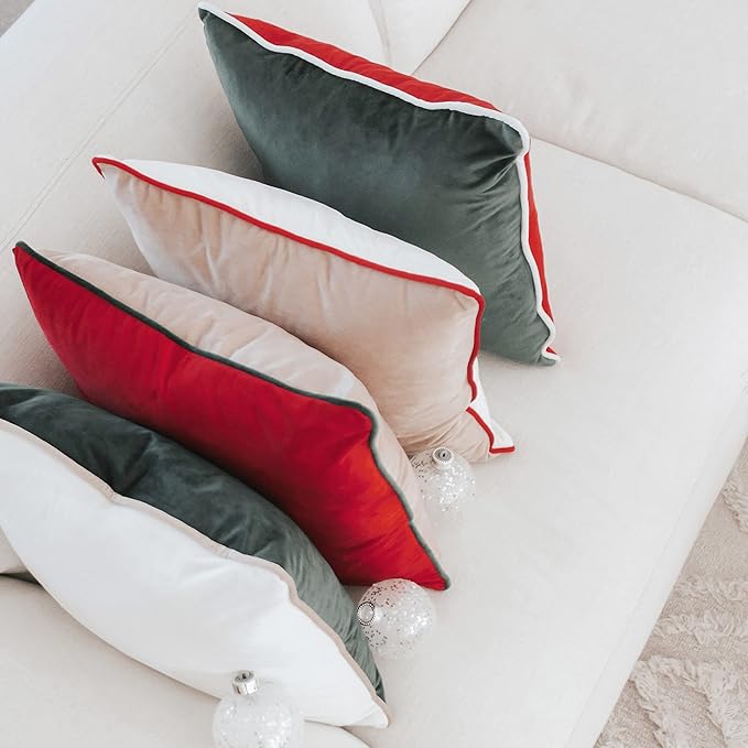MONDAY MOOSE Christmas Decorative Throw Pillow Covers Cushion Cases, Set of 4 Soft Velvet Double-Sided Designs, Mix and Match for Home Decor, Pillow Inserts Not Included (16x16 inch, Red/Green)