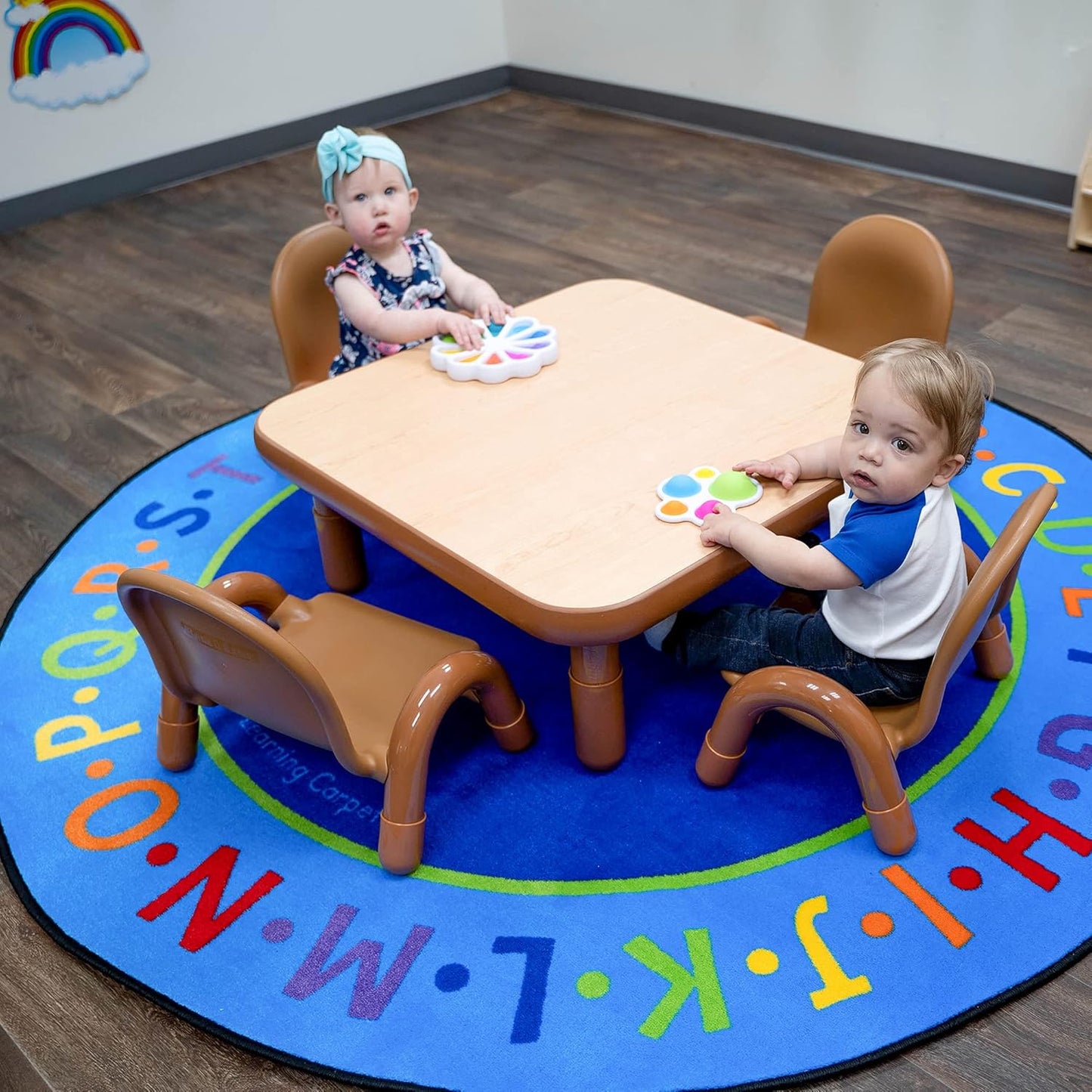 Children’s Factory Baseline Toddler Square Table and Chairs Set, Natural Wood – Includes One 30”, 12” High Square Table and Four 5” High Chairs – Durable, Lightweight, Easy to Move - NestledHome
