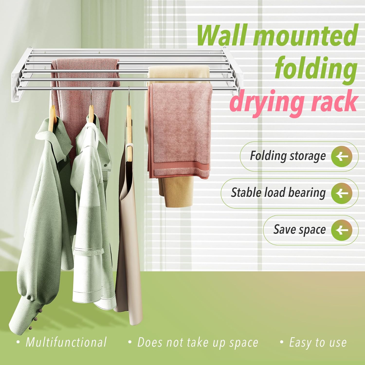 Wall Mounted Clothes Drying Rack 32 inches,Foldbale Laundry Drying Rack Wall Mount,Drying Rack Clothing Space Saver,Retractable,Collapsible,Folding Laundry Rack,White - NestledHome
