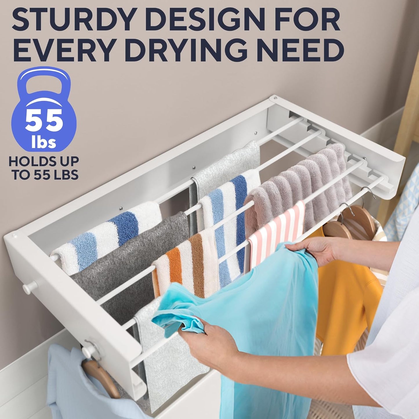 Foldable Wall Mounted Drying Rack 28 inch - Easy to Install Hanging Rack for Laundry Room - Space Saving Design with 55-lb Capacity - Perfect Drying Racks for Clothes Towels & More - NestledHome