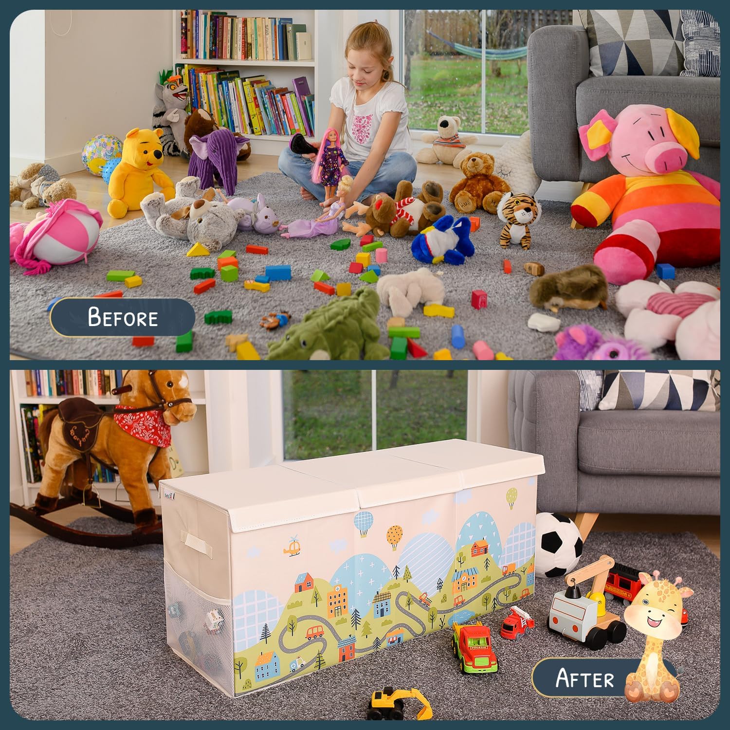 Extra Large Toy Storage Organizer with Lid - Sturdy, Collapsible Toy Chest Storage Box with Cute Design - Toys Bin with Dividers for Kids, Boys, Girls, Nursery, Bedroom, Play room 37"x16"x14" - NestledHome