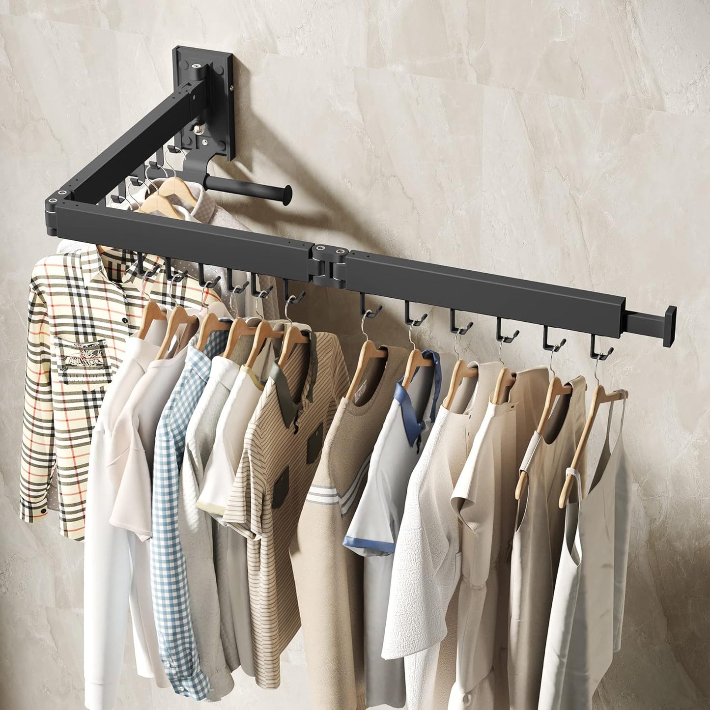 Drying Rack Clothing, Retractable Clothes Drying Rack,Wall Mounted Laundry Rack, Laundry Drying Rack Wall Mount,Collapsible Clothes Rack,can Fold Upward & Left & Right,Black Color - NestledHome