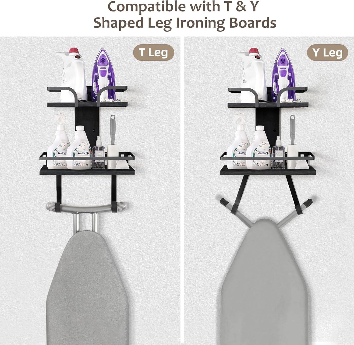 VINAEMO Ironing Board Hanger Wall Mount, 2-Layer Iron and Ironing Board Holder, Laundry Room Shelves Solid Wood with Removable Hooks Home Organization and Storage - NestledHome