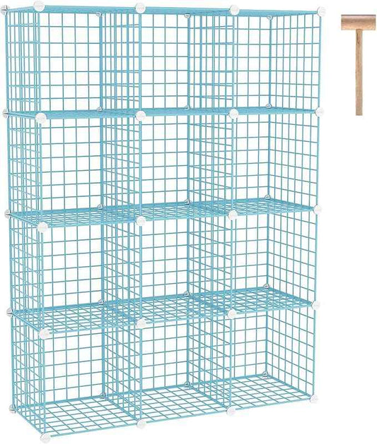C&AHOME Wire Cube Storage, 12 - Cube Organizer Metal C Grids, Modular Shelves Units, Closet Organizer, Ideal for Home, Office, Living Room, 36.6”L x 12.4”W 48.4”H, Blue UWCS3012B