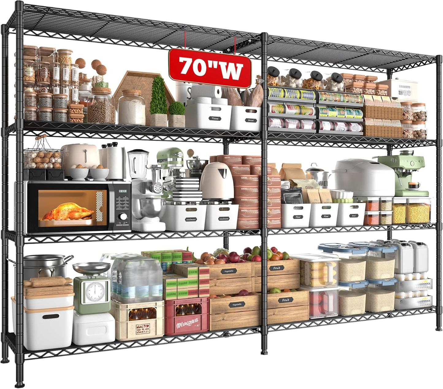 REIBII 70"W Metal Shelving, Storage Shelves 4-tier Wire Shelving Unit Load 1240LBS Metal Shelves for Storage Adjustable Shelving Rack for Pantry Kitchen Commercial school Garage 70"W*15.8"D*62.9"H - NestledHome