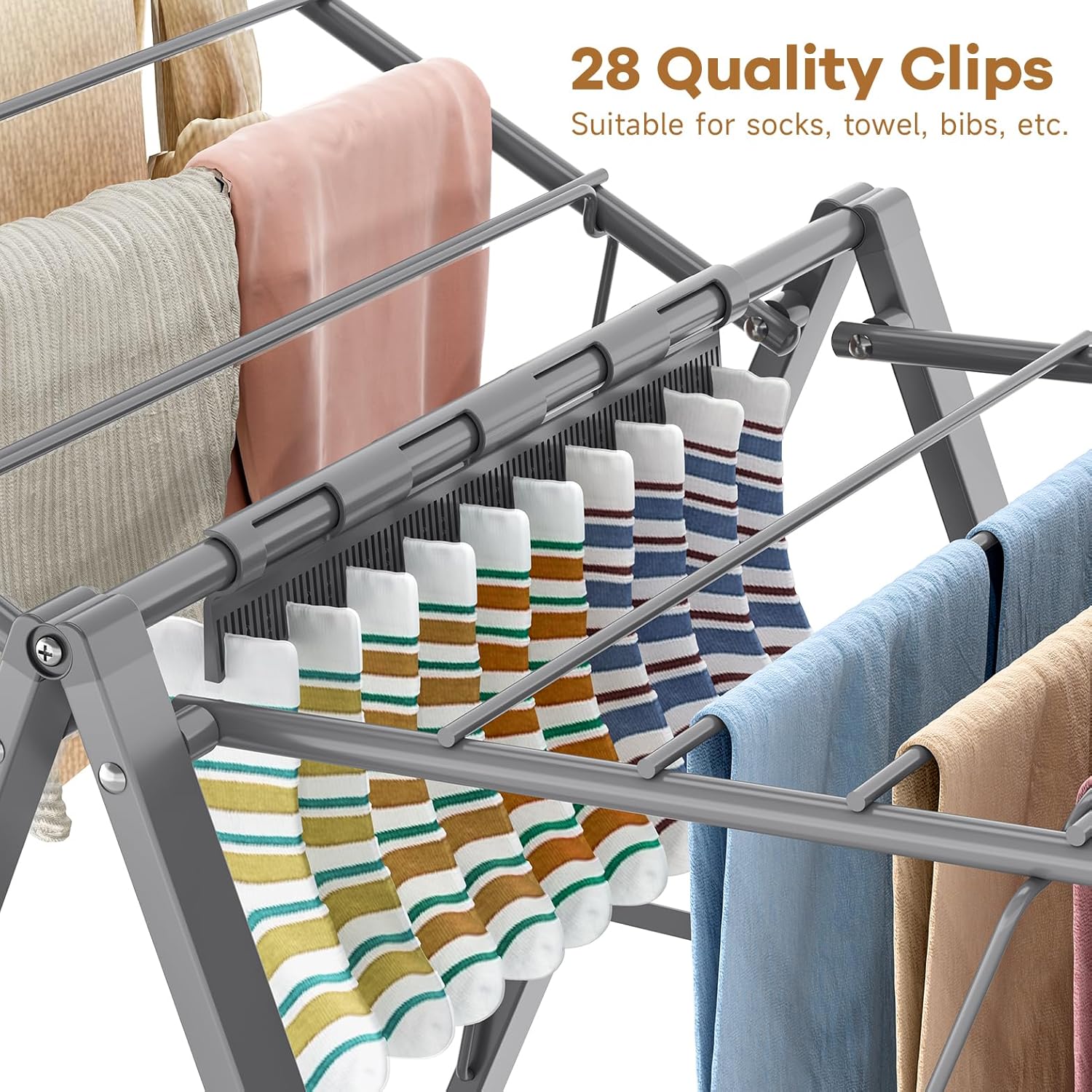 APEXCHASER Clothes Drying Rack Foldable, Metal Laundry Drying Rack Collapsible, Portable Compact Clothes Rack for Sweater Baby Clothes Towel Indoor & Outdoor, Height Adjustable Clothes Airer, Grey - NestledHome