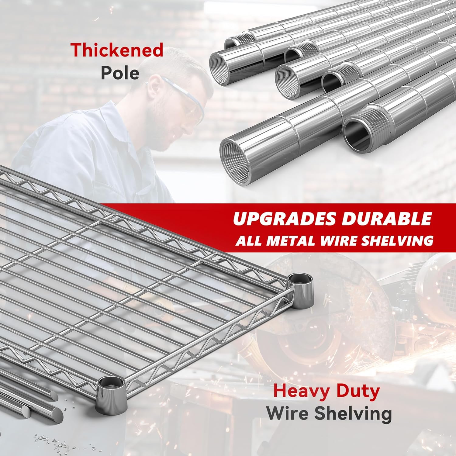 REIBII 58" W 5 Tier Heavy Duty Wire Shelving Unit with Adjustable Shelves - 1400LB Metal, Chrome - 58" W x 59" H x 13.8" D - Garage, Pantry, Kitchen - NestledHome