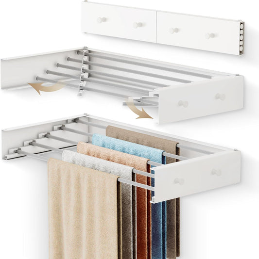 Upgrade Wall Mounted Clothes Drying Rack, 31.5 Inch, Foldable, Collapsible, Retractable, White - NestledHome