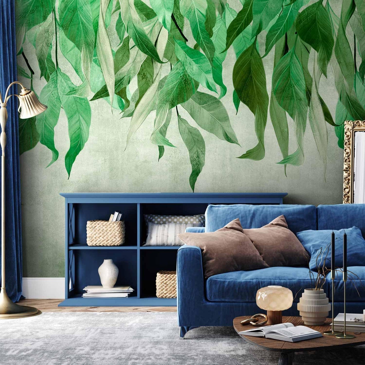 artgeist Premium Wall Mural Hanging Leaves 79x55 in - Non-Woven Wallpaper Fleece Wall Decor Photo Print Picture Image Design Nature Botanical Concrete Green Like Painted b-C-10146-a-a