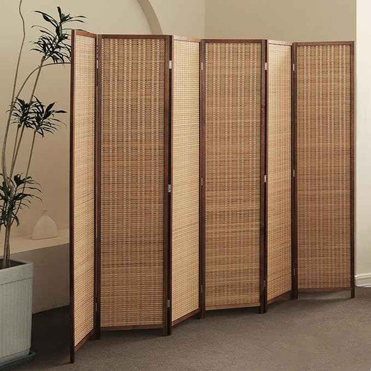 6 Panel Bamboo Room Divider – 5.6 ft Tall Folding Privacy Screen, Natural Brown Freestanding Partition Wall for Room Separation (67 x 92.1 inches)