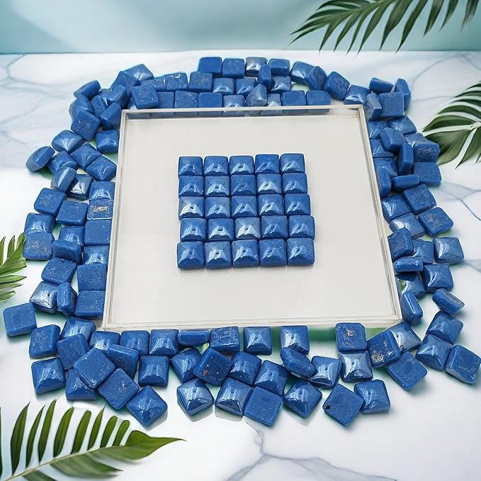 1.1lb Crystal Glass Mosaic Tiles for Crafts, 0.6"x 0.6" Square Mosaic Glass Pieces for Artwork,Garden Kit Decor (Plated Sapphire Blue)