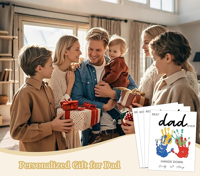NZSXU Best Dad Ever Handprint Art Craft Kit Birthday Gift for Dad from Daughter Son, 10pcs DIY Baby Hand and Foot Print Greeting Cards, Fathers Day Crafts for Home Party Activities, Family Keepsake