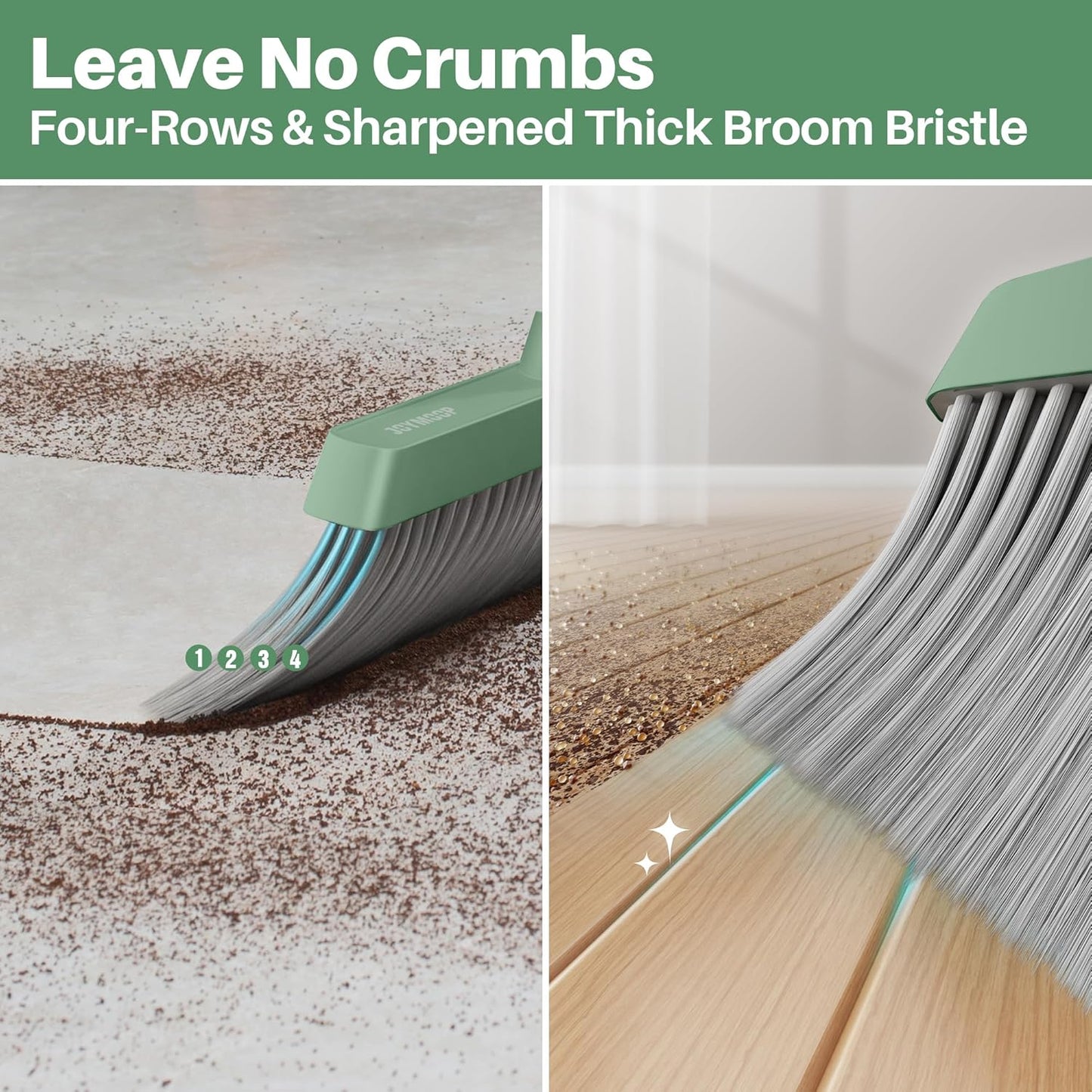 JOYMOOP Dark Teal Green Broom and Dustpan Set with 56” Handle, Upright Angle with Comb Teeth for Pet Hair and Hardwood Floors - NestledHome