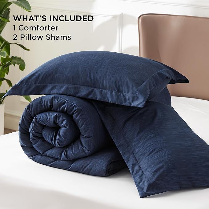 Bedsure Queen Comforter Set - Navy Soft Bedding for All Seasons, Cationic Dyed Bed Set, 3 Pieces, 1 Queen Size Comforter (90"x90") and 2 Pillow Shams (20"x26"+2")
