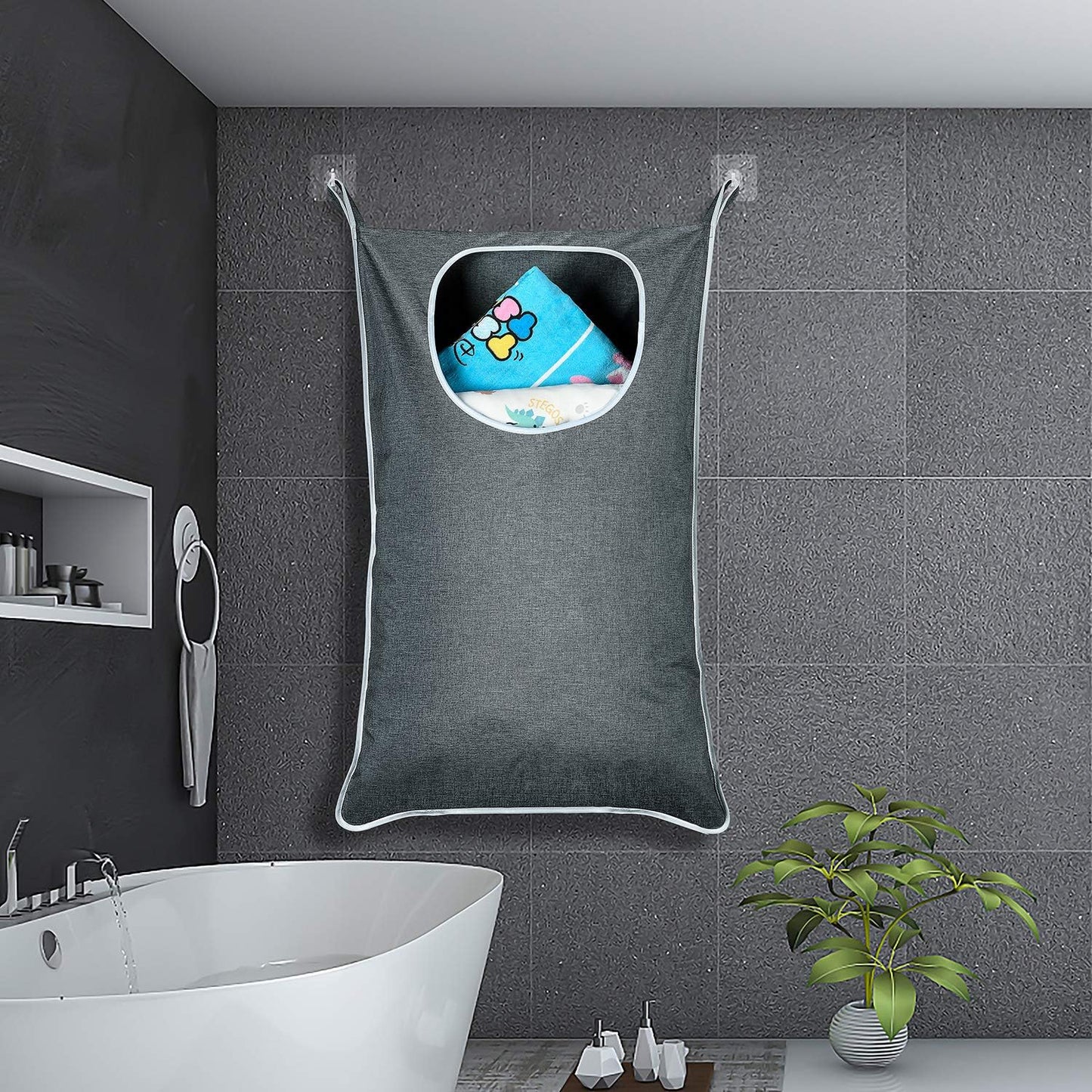 XL Large Hanging Laundry Bag with Hanging Hooks, Over the Door Laundry Bag and Hanging Laundry Hamper with Zipper, Hanging Storage Bag for Laundry, Toys, Towels, 36x 22 Inch,Grey. - NestledHome