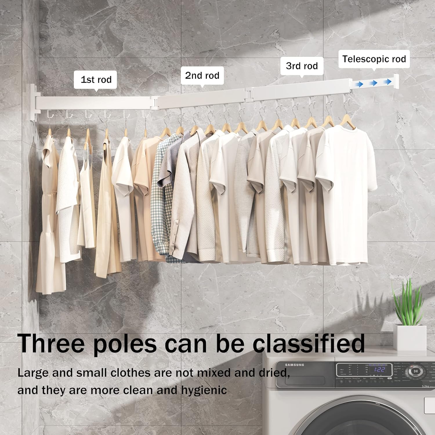Clothes Drying Rack Wall Mounted,Drying Rack Clothing,Laundry Drying Rack Wall Mount,Collapsible Drying Racks for Laundry,Retractable,Foldable,Clothes Hanger Rack,Clothes Dryer Rack,White Color - NestledHome