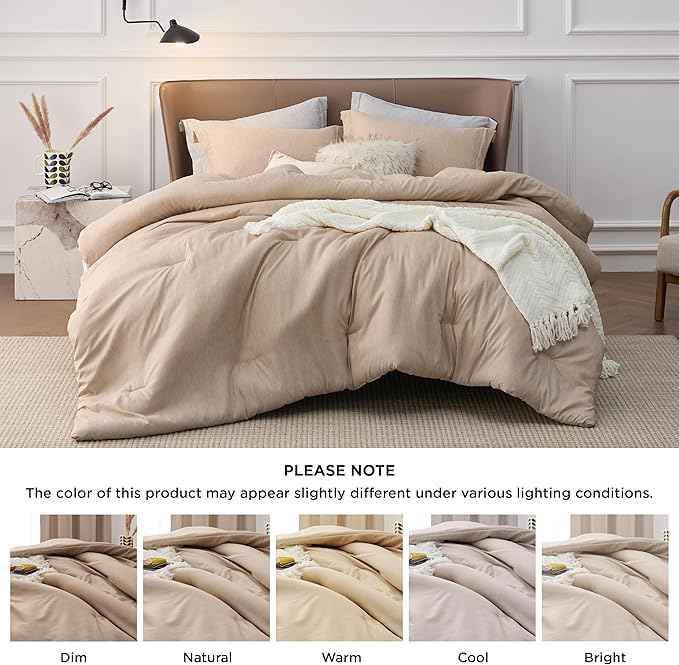 Bedsure Queen Comforter Set - Warm Sand Comforter Queen Size, Soft Bedding for All Seasons, Cationic Dyed Bedding Set, 3 Pieces, 1 Comforter (90"x90") and 2 Pillow Shams (20"x26"+2")