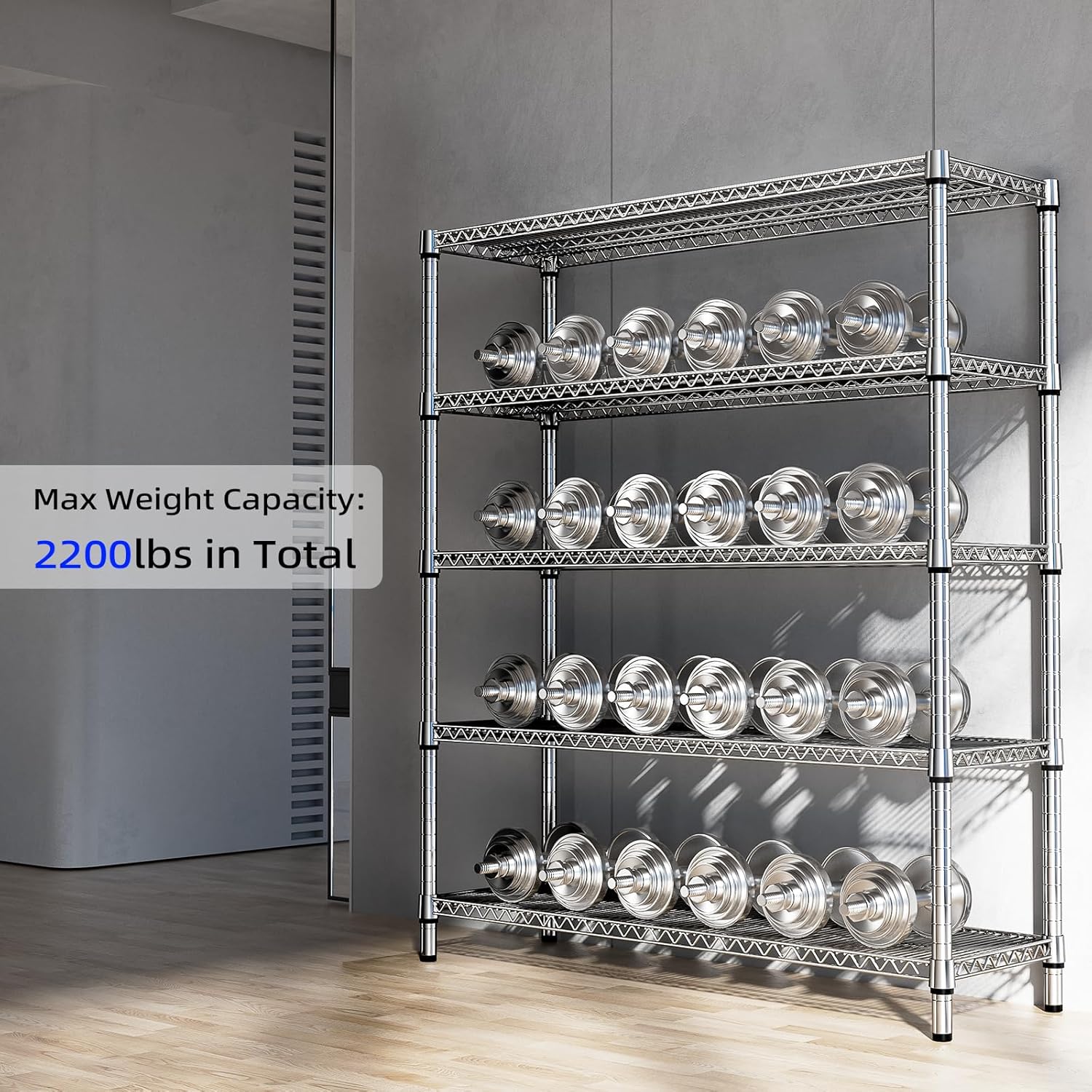 2200 Lbs 5 Tier Storage Rack Metal Wire Shelving Unit, Storage Standing Shelf Organizer for Laundry Bathroom Kitchen Pantry Closet Garage, Chrome 17.7" D x 59.1" W x 70.4" H - NestledHome