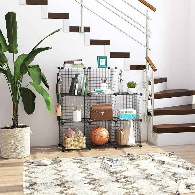 C&AHOME Wire Cube Storage, 8-Cube Organizer Metal C Grids Storage, Storage Bins Shelving, Modular Book Shelf, DIY Closet Cabinet Ideal for Living Room, Home, Office 24.8" L x 12.4" W x 48.4" H Black