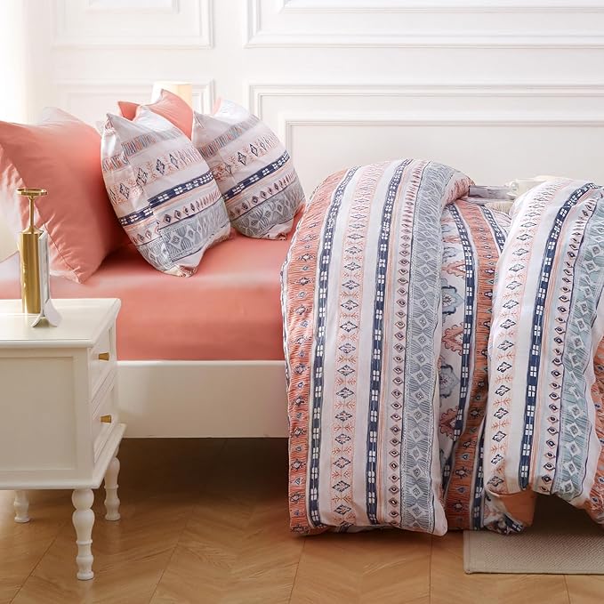 MUXHOMO Boho Pink Full Comforter Set, Elegant Floral Print Bed in a Bag 7 Pieces, Ultra Soft & Breathable Reversible Botanical Pattern Bedding Set with Comforter, Sheets, Pillowcases, and Shams